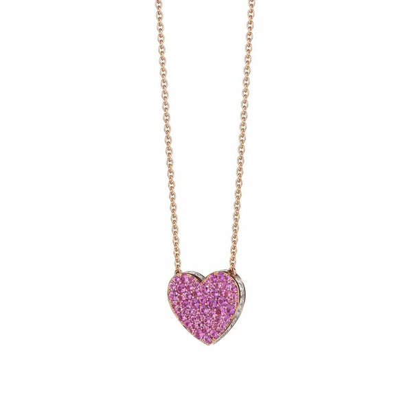 Adjustable Medium Heart Cluster Pink Sapphire And Diamond Pendant - 1